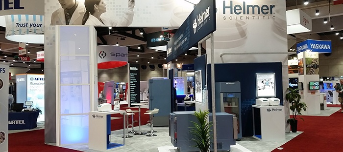 A view of a Helmer Scientific booth at a tradeshow